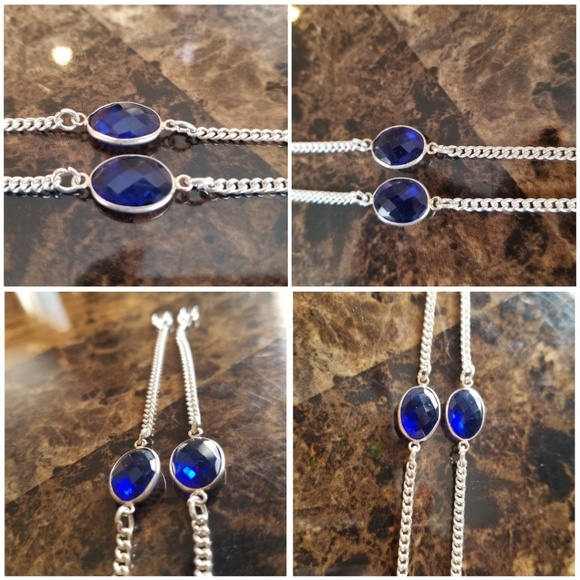 Genuine Blue Sapphire Chain Bracelet 6.5" long - Picture 3 of 5